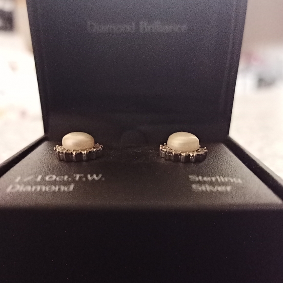 Diamond Pearl Sterling Silver Earrings 1/10 ct. TW - Picture 10 of 11